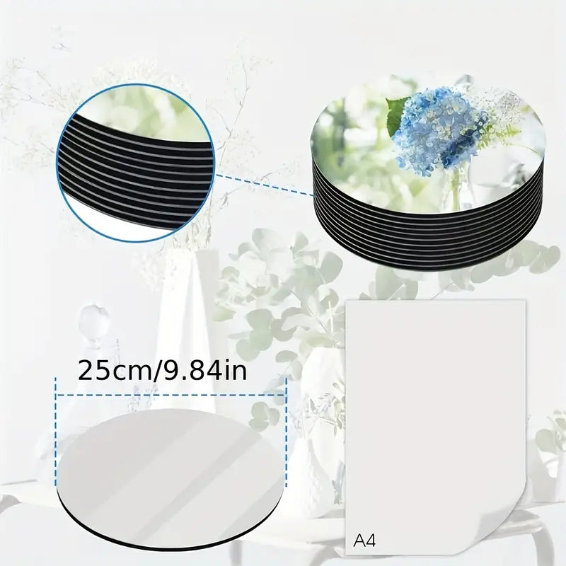 Circular Acrylic Mirror Trays | 12 PCS | 2mm Thick Shatterproof Self-Adhesive Wall Stickers, Detachable Horizontal Mirror Surface for Wedding Table, Birthday Party, Versatile Tray Use, Modern Decorative Trays