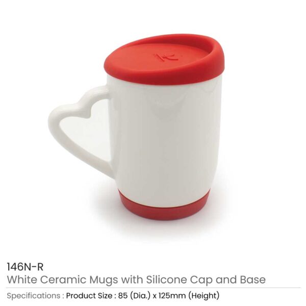White Ceramic Mug with Silicone Lid & Base – Durable, Spill-Proof, and Stylish Drinkware