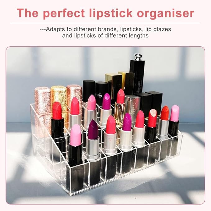 40-Slot Clear Acrylic Lipstick Holder – Makeup Organizer & Display Stand