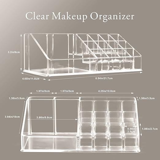 Makeup Organizer Lipsticks Organizer,Acrylic Cosmetic Storage with 16 Slots,Cosmetic Brush,Skin Care Product and Lipsticks Holder