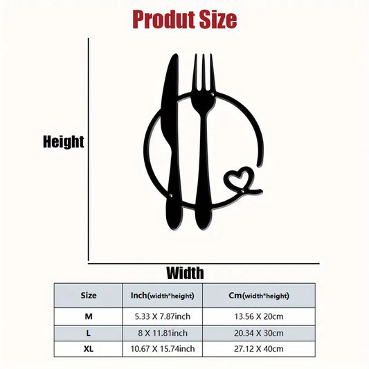Fork and Knife Wall Art with Heart Accent - Kitchen Wall Decor