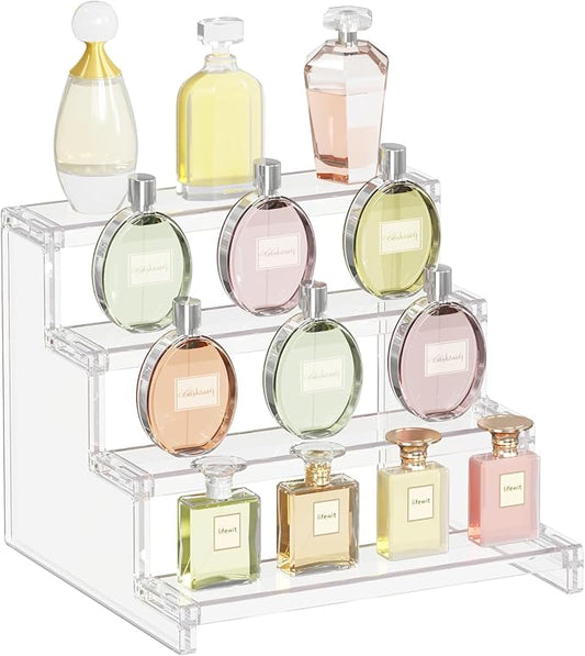 Lifewit 4 Tier Clear Display Stand, Pack of 1 Plastic Display Stands, Plastic Organizers for Figures, Cupcake, Perfume, Dessert, Organization and Decoration