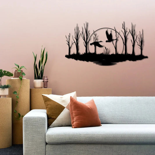 Tranquil "Ducks in Flight" Black Acrylic Wall Art – Wetland Nature