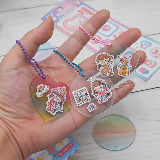 60 Pcs Acrylic Blanks with Keychain Accessories – 10 Shapes Clear Acrylic Ornaments, Charms & Key Rings for DIY Vinyl, Resin, Crafts & Engraving