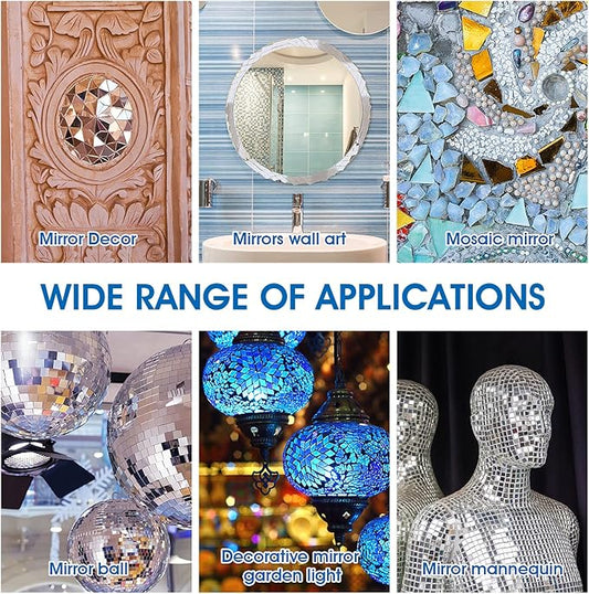 120 Pcs Small Mirrors for Crafts, 3 Shapes Mirror Pieces for Crafts, Square Diamond Round Craft Mirror DIY Mirror Mosaic Tiles for Disco Ball Lamp Framing Decoration