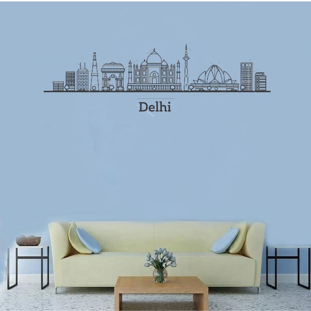 Dehli, India - Skyline Acrylic Wall Art - Home Decal - Indian National Day