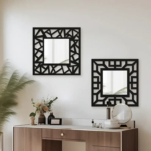 Vintage Square Wall Mirror Hollow Pattern Mirror Wall Hanging with Acrylic Frame | Emaazz