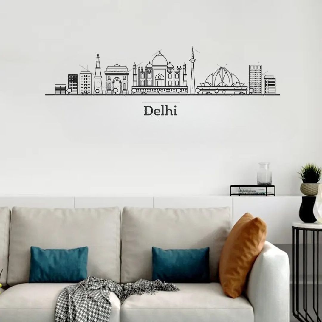 Dehli, India - Skyline Acrylic Wall Art - Home Decal - Indian National Day