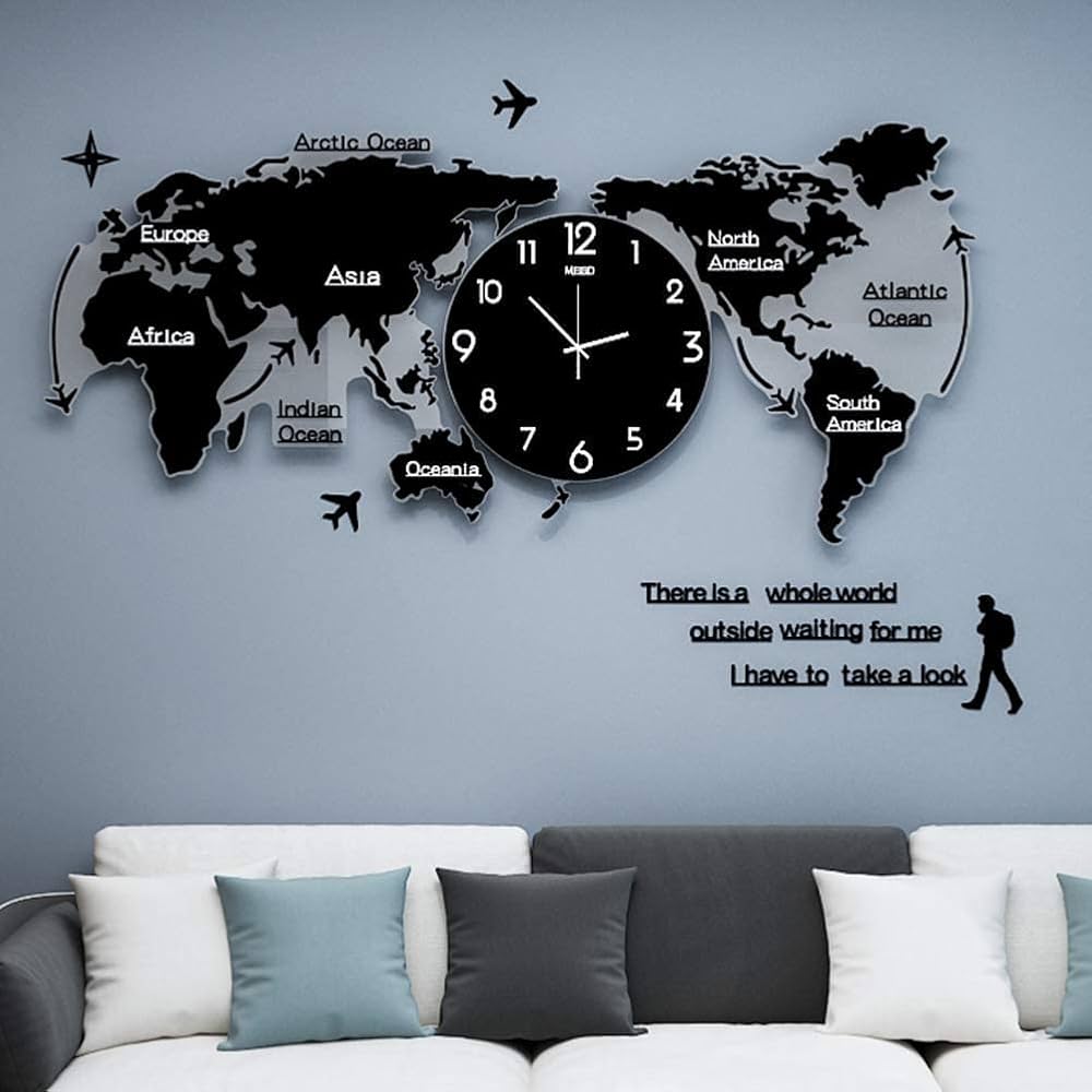 Acrylic 3D World Map Clock | Wall Decoration – Ideal Home & Office Decor,