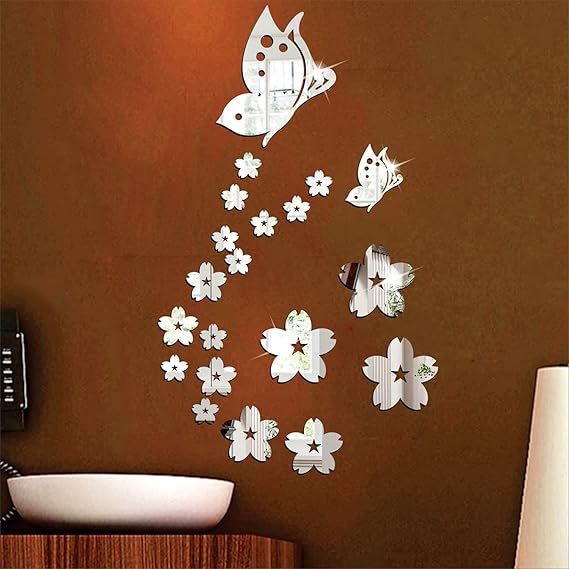 Butterflies & Flower - Acrylic Wall Mirror - Home wall Decor