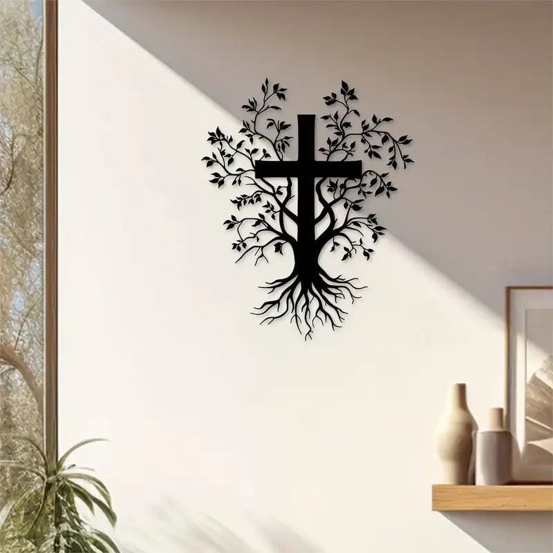 Jesus Cross with Tree - Chirsmas Gift - Chirstian Home Decal 1