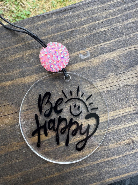 "Be Happy" Shimmering Sunshine Car Hanging – Iridescent Charm