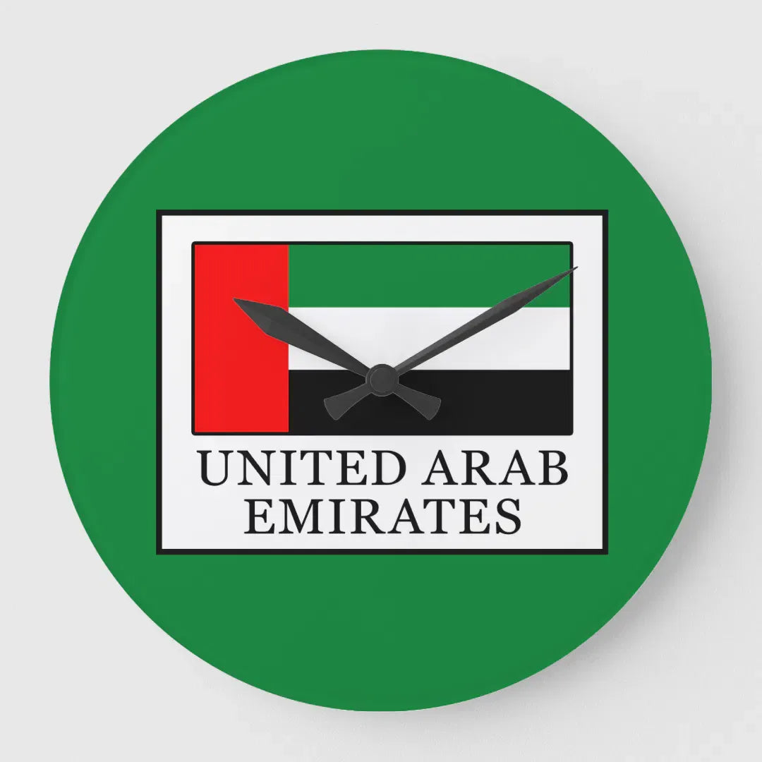 UAE Flag Green Round Wall Clock | National Day Wall Decor | UAE Home & Office Decoration | Patriotic Gift Idea