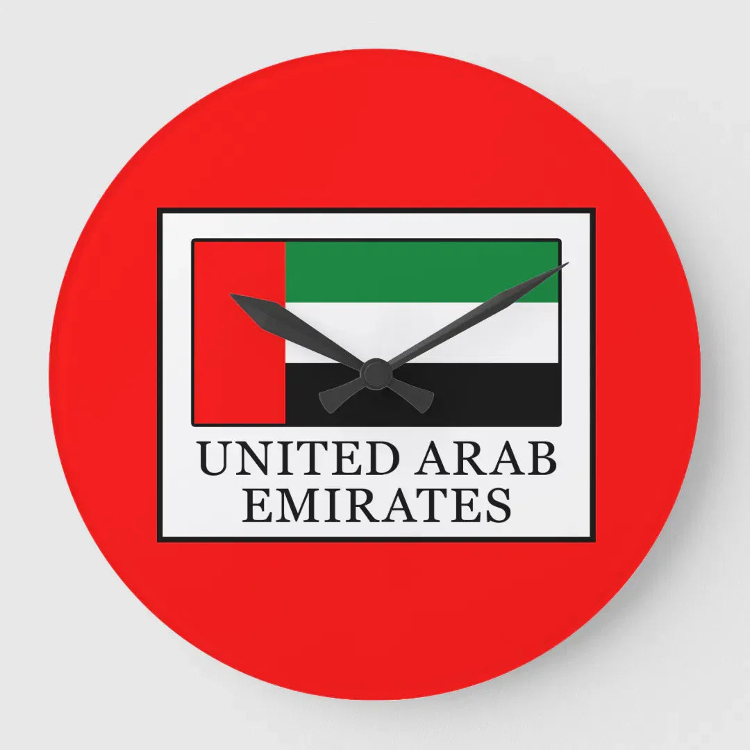 UAE Flag Red Round Wall Clock | National Day Wall Decor | UAE Home & Office Decoration | Patriotic Gift Idea