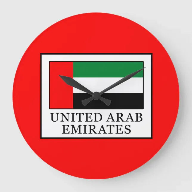 UAE Flag Red Round Wall Clock | National Day Wall Decor | UAE Home & Office Decoration | Patriotic Gift Idea