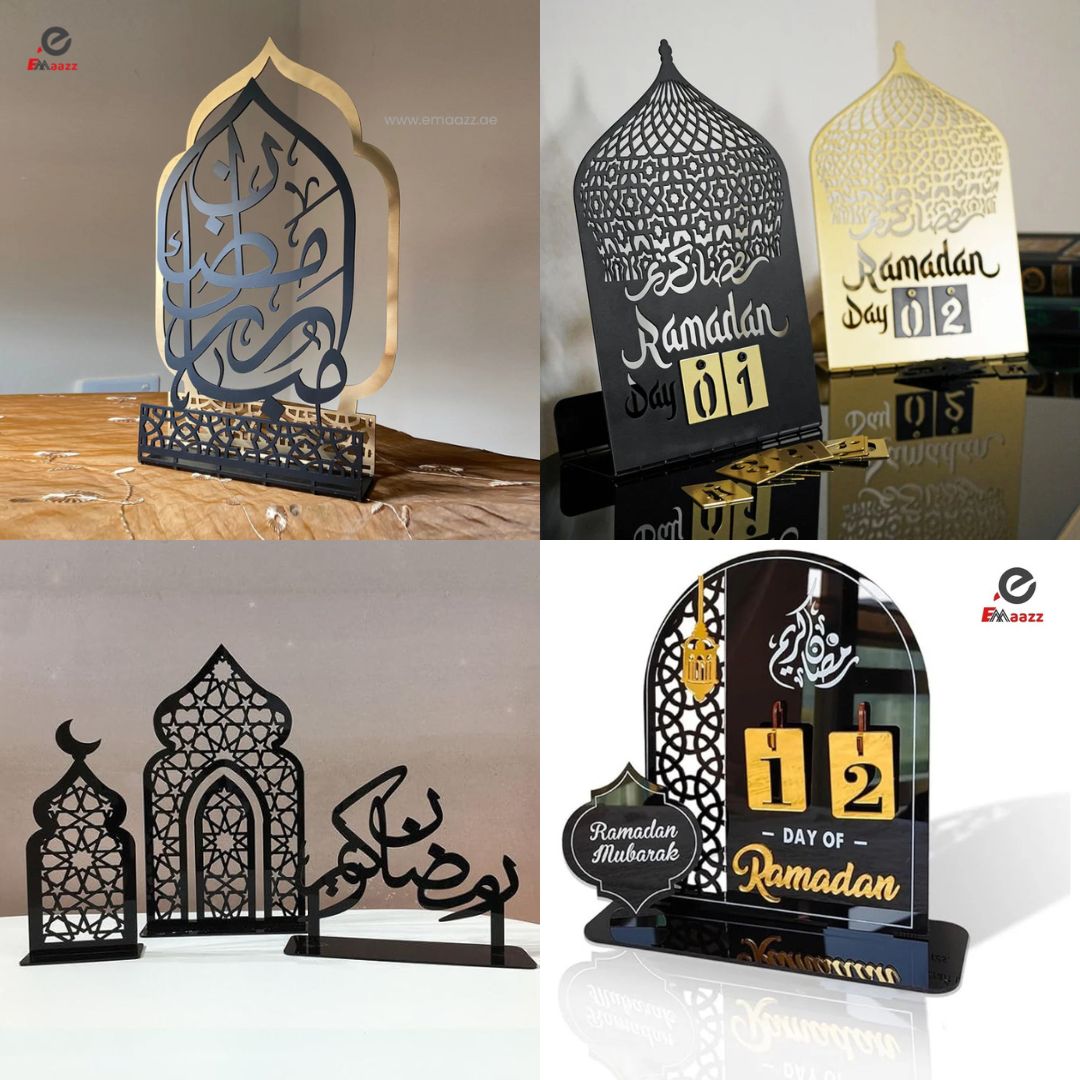 "Shop Beautiful Ramadan Kareem wall and table décor, featuring Arabic calligraphy, Quran Ayats, Islamic symbol decorations, and a Ramadan Kareem calendar. Perfect for home decor and gifting."