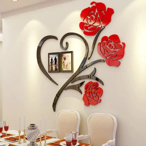 Acrylic Wall Rose Decoration with Heart design and couple photo album