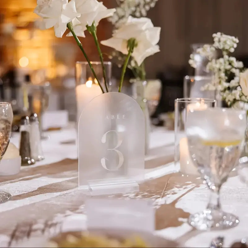 Frosted Acrylic Arched Table Plaques with Bases – Blank Plaques for DIY Wedding, Party, Anniversary, and Event Decorations | Modern, Durable Table Decor for Halloween, Christmas, and Special Occasions