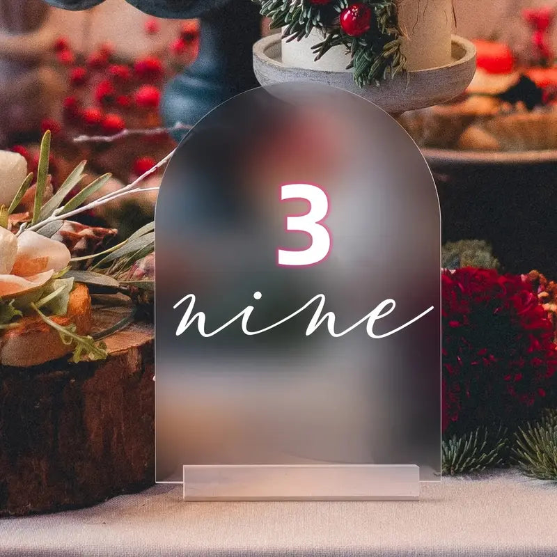 Frosted Acrylic Arched Table Plaques with Bases – Blank Plaques for DIY Wedding, Party, Anniversary, and Event Decorations | Modern, Durable Table Decor for Halloween, Christmas, and Special Occasions