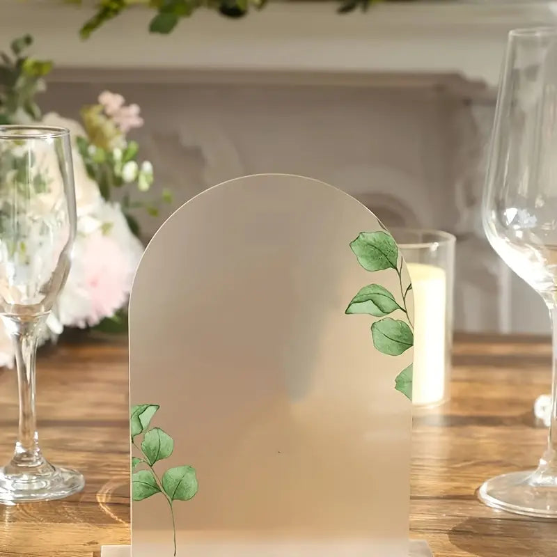 Frosted Acrylic Arched Table Plaques with Bases – Blank Plaques for DIY Wedding, Party, Anniversary, and Event Decorations | Modern, Durable Table Decor for Halloween, Christmas, and Special Occasions