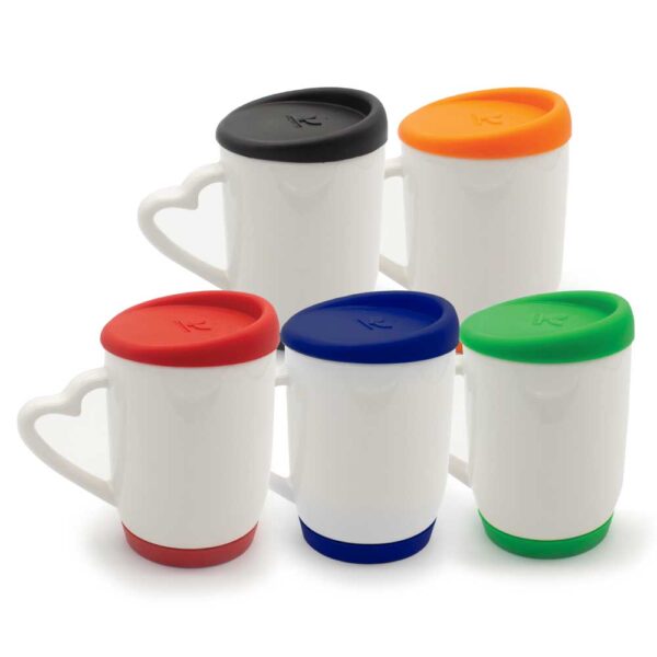 White Ceramic Mug with Silicone Lid & Base – Durable, Spill-Proof, and Stylish Drinkware
