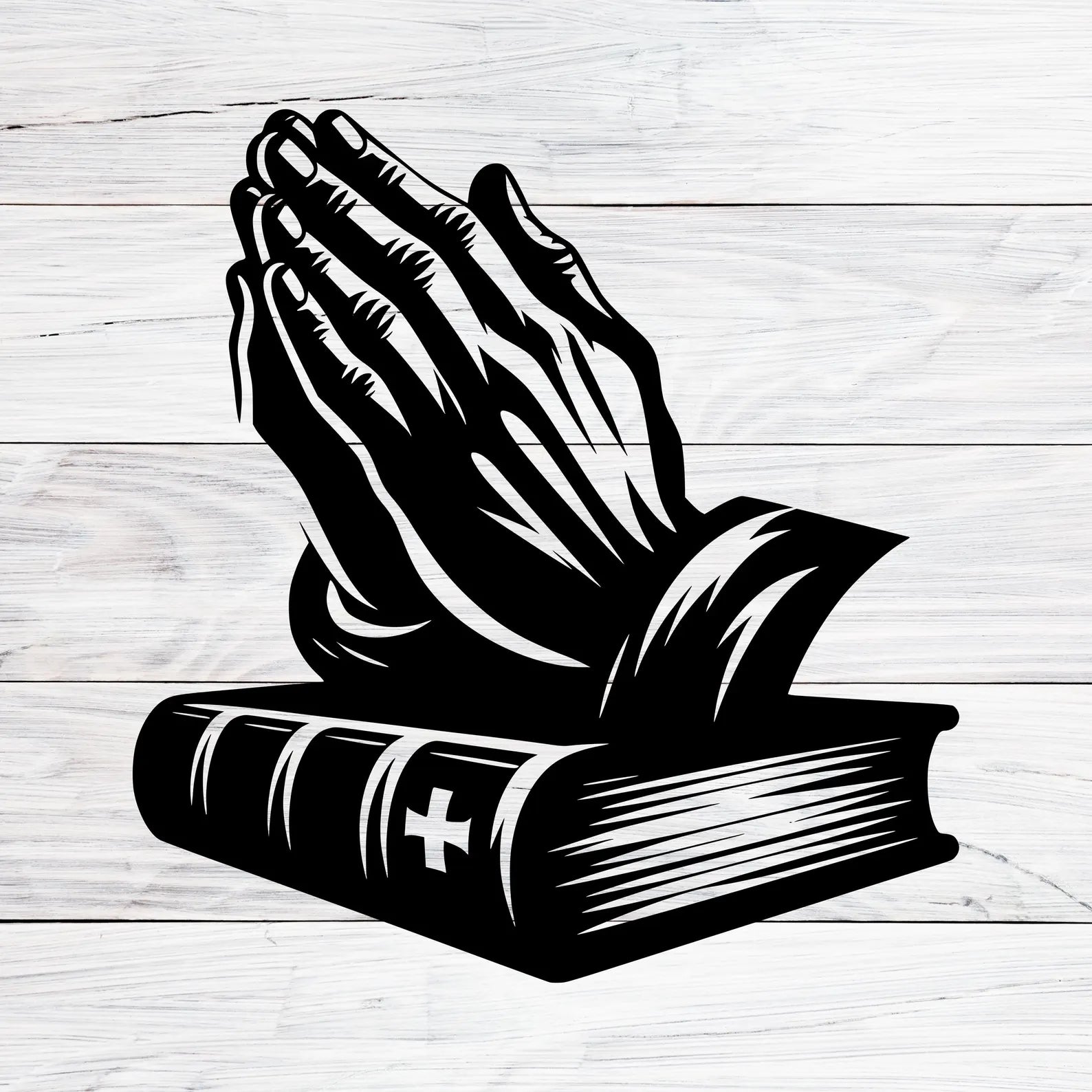 Christian Praying Hands with Bible - Christmas & Baptism - For Church & Home Decal