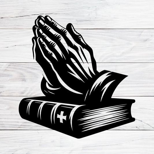 Christian Praying Hands with Bible - Christmas & Baptism - For Church & Home Decal