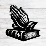 Christian Praying Hands with Bible - Christmas & Baptism - For Church & Home Decal