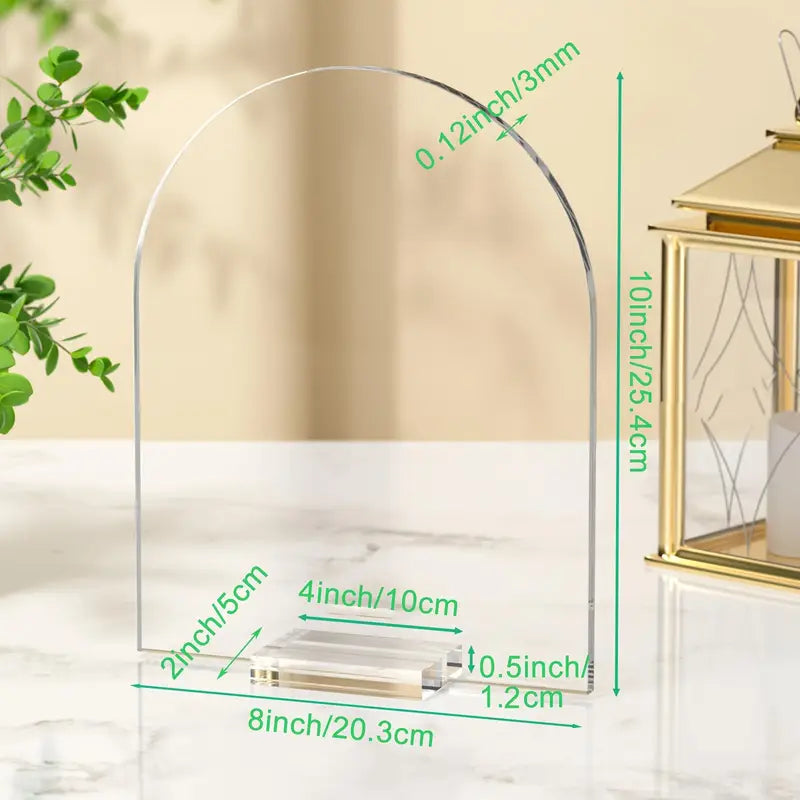 Clear Acrylic Arch Table Signs with Stands - DIY Blank Sheets for Wedding Place Cards, Bar Menus, & Party