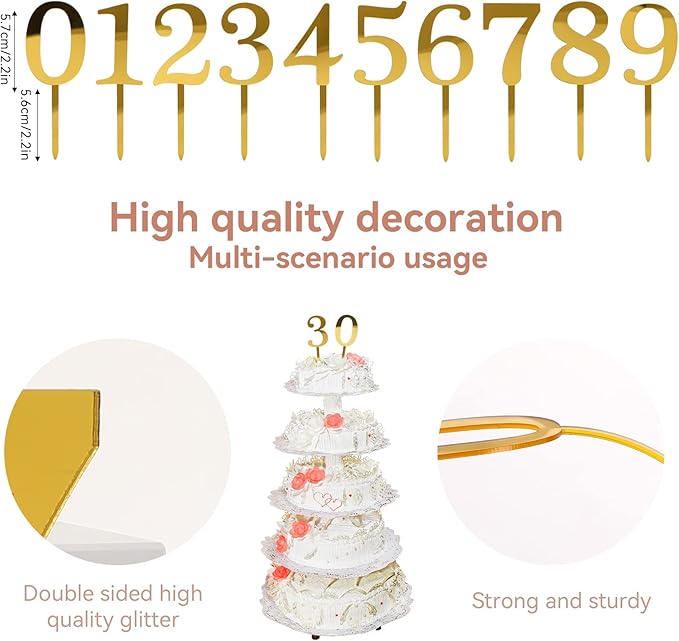 0-9 Number For Cake Topper, Shiny Acrylic Number Cake Toppers Cake Decorations Birthday Party Cake Topper for Birthday Party Wedding Anniversary