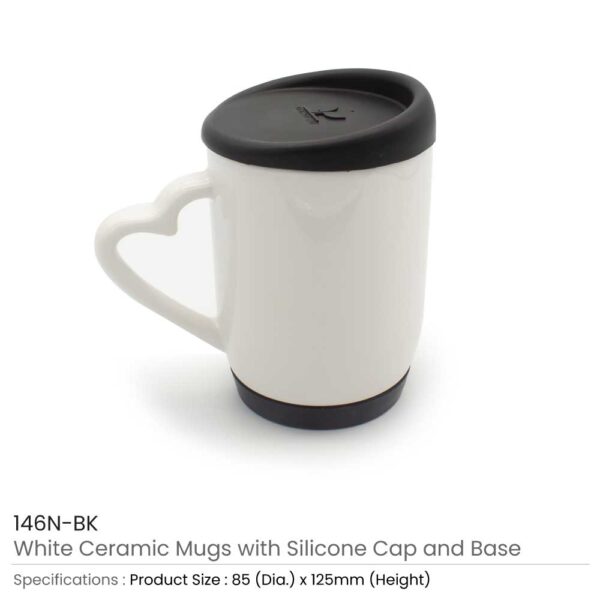 White Ceramic Mug with Silicone Lid & Base – Durable, Spill-Proof, and Stylish Drinkware