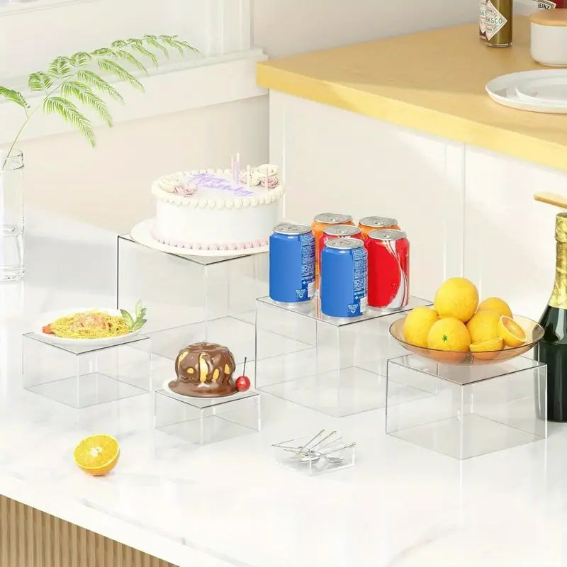 Six Transparent Acrylic Boxes for Displaying Buffet Stands And Supports, Party Food Display Stands, Buffet Tables, And Party Food Supports