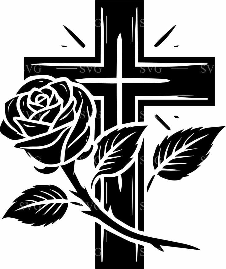 Jesus Cross With Rose - Christmas & Baptism - For Church or Home