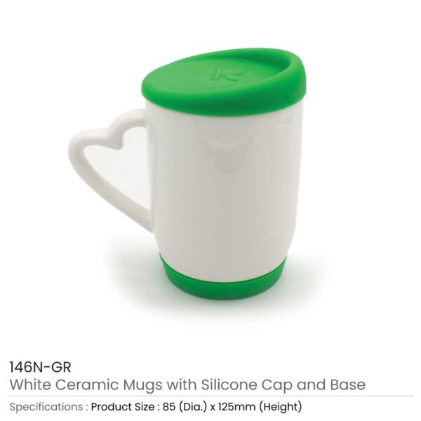 White Ceramic Mug with Silicone Lid & Base – Durable, Spill-Proof, and Stylish Drinkware