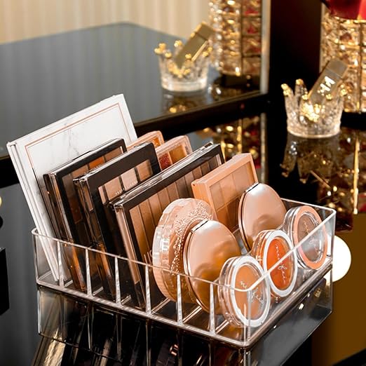 Acrylic Cosmetic Storage Display Boxes, Makeup Organizer 7-Compartment Storage For Eyeshadow, Contour Kits, Blush For Dresser & Vanity