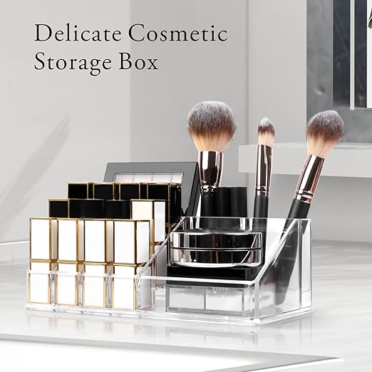 Makeup Organizer Lipsticks Organizer,Acrylic Cosmetic Storage with 16 Slots,Cosmetic Brush,Skin Care Product and Lipsticks Holder