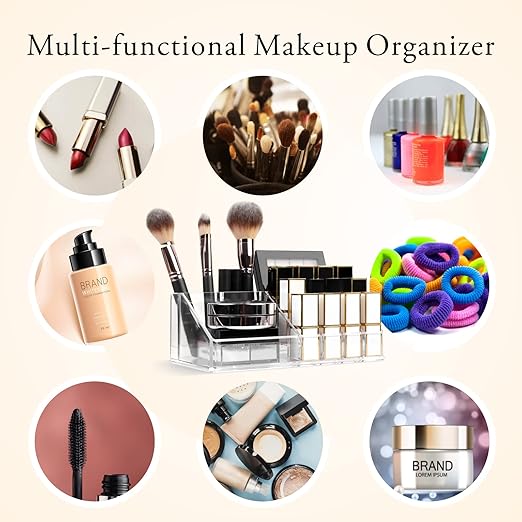 Makeup Organizer Lipsticks Organizer,Acrylic Cosmetic Storage with 16 Slots,Cosmetic Brush,Skin Care Product and Lipsticks Holder
