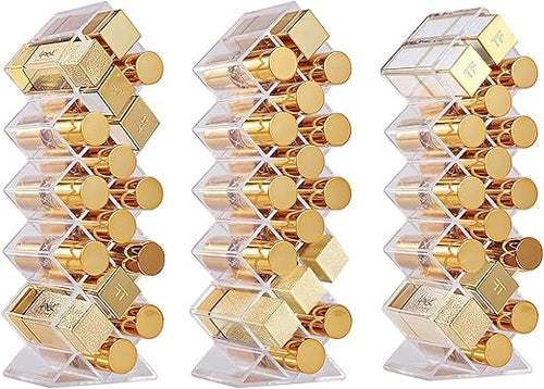 3 Pack Fish Shape Lipstick Holder Organizer Tower, 48 Spaces Acrylic Lipsticks Organizers Display Stand, Clear Lip Gloss Storage Box