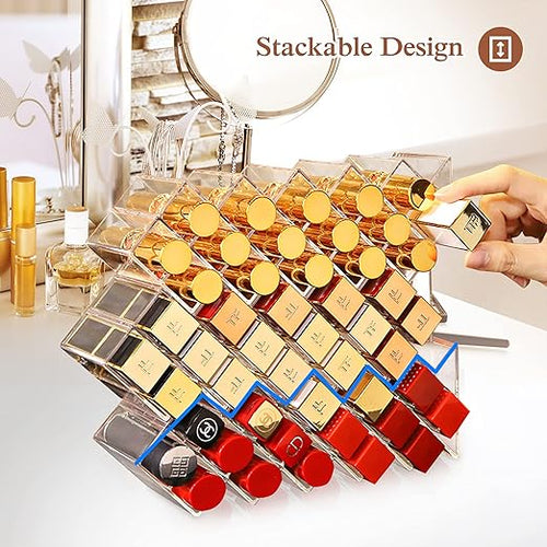 3 Pack Fish Shape Lipstick Holder Organizer Tower, 48 Spaces Acrylic Lipsticks Organizers Display Stand, Clear Lip Gloss Storage Box