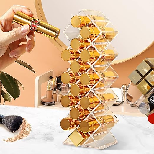 3 Pack Fish Shape Lipstick Holder Organizer Tower, 48 Spaces Acrylic Lipsticks Organizers Display Stand, Clear Lip Gloss Storage Box