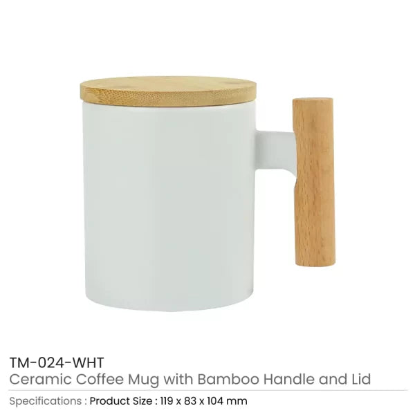 Ceramic Coffee Mug with Bamboo Handle & Lid – Elegant, Eco-Friendly Drinkware