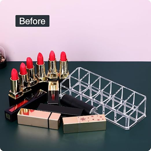 Acrylic Lipstick Holder,Small Clear Compact Lip Gloss Balm Chapstick Perfume Sample Organizer with 12 Slots