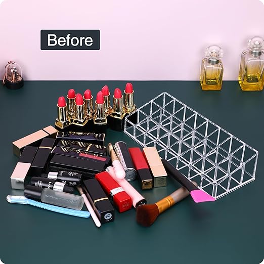 Lipstick Organizer for Vanity,Acrylic Clear Chapstick Lip Gloss Balm Roller Ball Bottle Holder with 24 Slots