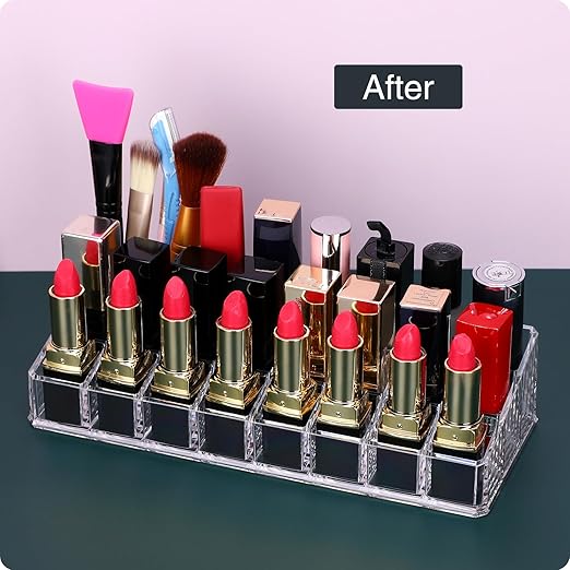 Lipstick Organizer for Vanity,Acrylic Clear Chapstick Lip Gloss Balm Roller Ball Bottle Holder with 24 Slots