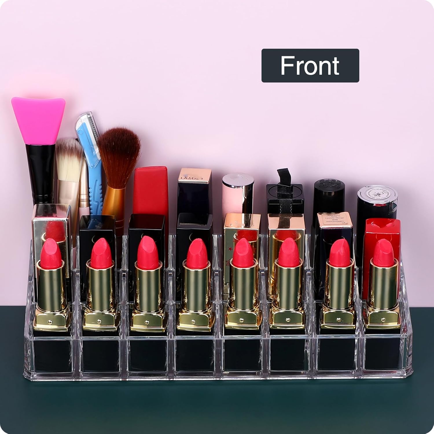 Lipstick Organizer for Vanity,Acrylic Clear Chapstick Lip Gloss Balm Roller Ball Bottle Holder with 24 Slots