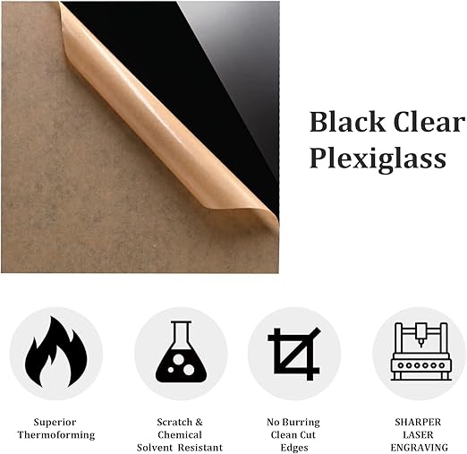 Black Acrylic Sheets, 2 Pcs | Black Plexiglass Sheets, Black Plasitc Board with Protective Paper for DIY Project, Craft, Picture Frames, Sign, Weding invitaton