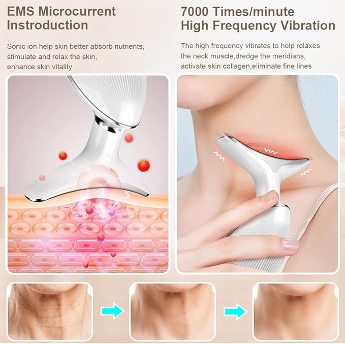 Neck & Face Lifting Massager EMS Skin Tightening Device | 3 Color LED Photon Therapy | Wrinkle Remover Beauty Tool ES-1081