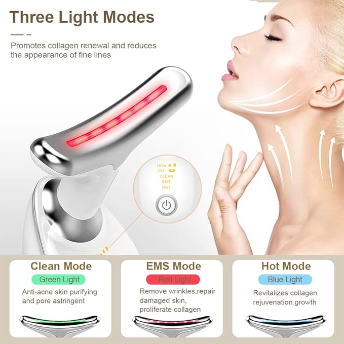 Neck & Face Lifting Massager EMS Skin Tightening Device | 3 Color LED Photon Therapy | Wrinkle Remover Beauty Tool ES-1081
