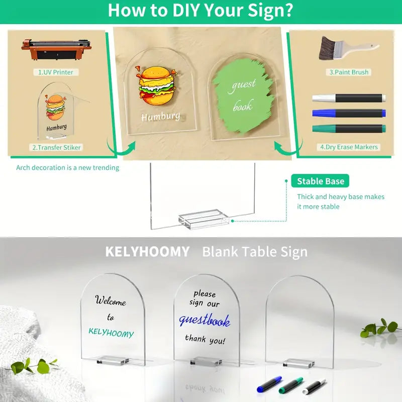 Blank Acrylic Sign with Stand, Arch Transparent Table Number Sign, DIY Wedding Table Menu List Holder, Home Decor Party