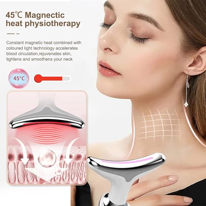 Neck & Face Lifting Massager EMS Skin Tightening Device | 3 Color LED Photon Therapy | Wrinkle Remover Beauty Tool ES-1081